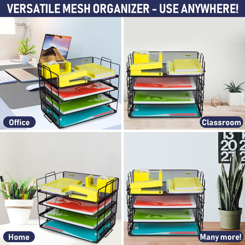 Dasher Products Stackable Paper Tray Desk Organizer, 4-Tier Metal Mesh Letter Organizers for Business, Home, School, or Store Use, Organizes Files, Folders, Letters, Paper, Binders, Multi-Functional Desktop Storage - Image 4